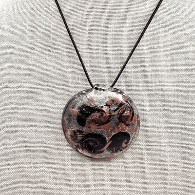 Vintage 90s Art Resin Pendant Necklace Braided faux Leather Women's Jewelry Bib