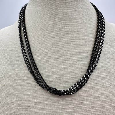 Vintage 90s Black Double Strand Curb Chain Necklace Women's Fashion Jewelry Y2K