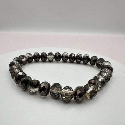 Vintage 90s Gray Smoke Glass Beaded Stretch Bracelet Boho Chic Fashion Jewelry