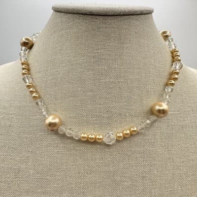 Vintage 90s Y2K Faux Pearl Glass Beaded Chunky Necklace Retro Women's Jewelry
