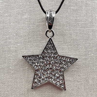Vintage Y2K Fl&B Silver Tone Rhinestones Star Pendant Necklace Women's Jewelry