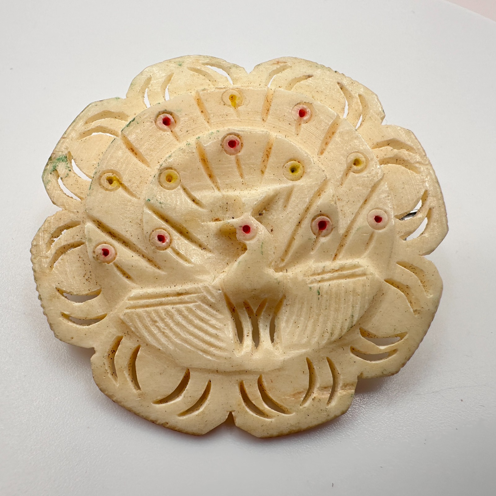 Vintage 80s 90s Hand Carved Resin Peacock Brooch Pin Statement Women's Jewelry