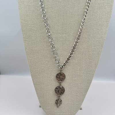 Vintage 90s Silver Tone Chain Necklace Tiered Disc Pendant Fashion Jewelry Y2K