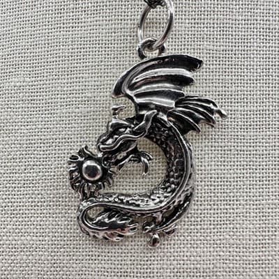 Vintage Y2K Silver Tone Chinese New Year Dragon Pendant Necklace Classic Jewelry
