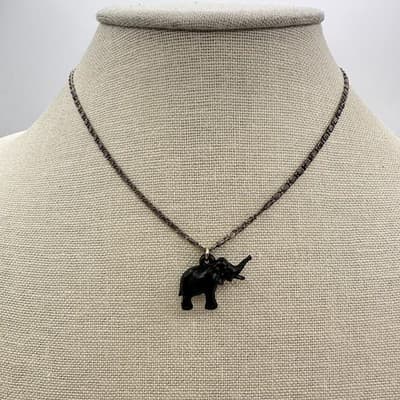 Vintage 90s Black Elephant Pendant Necklace Silver Tone Women's Jewelry