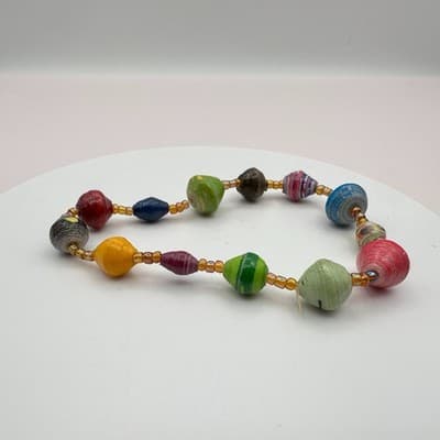 Vintage Y2K Recycled Paper Beaded Chunky Bracelet Boho Women's Classic Jewelry
