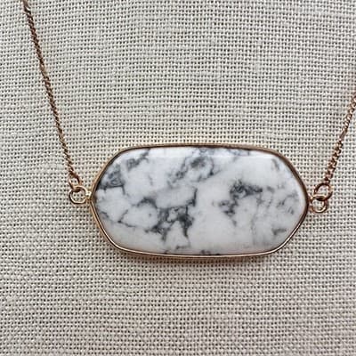 Vintage Y2K White Marble Stone Rose Gold Tone Chain Necklace Women's Jewelry 90s
