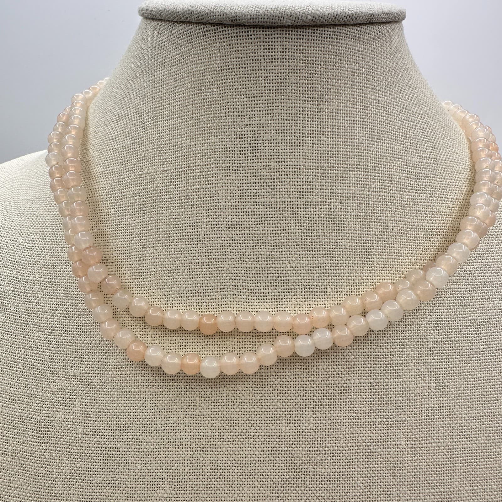 Vintage 80s Double Strand Peach Moonstone Beaded Necklace Women's Jewelry Boho