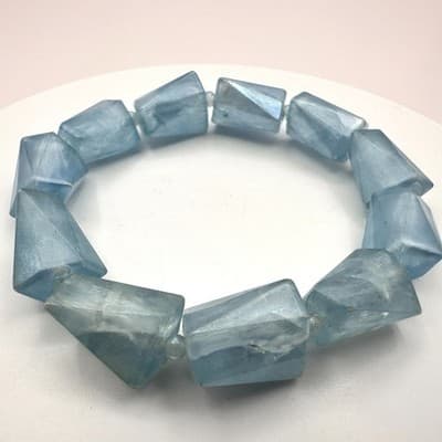 Vintage Y2K Chunky Lucite Blue Beaded Geometric Stretch Bracelet Women's Jewelry