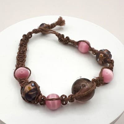 Vintage 90s Macrame Hemp Beaded Bracelet Boho Statement Women's Classic Jewelry