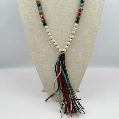 Vintage 90s Beaded Tassel Necklace Western Boho Classic Women's Fashion Jewelry