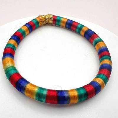 Vintage 90s Silk Thread Wrapped Bangle Boho Women's Classic Fashion Jewelry Bib