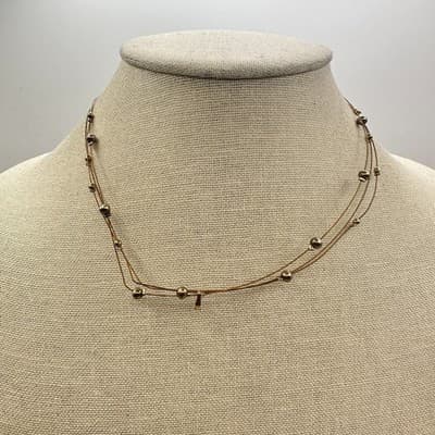 Vintage 90s Gold Tone Multi Strand Beaded Retro Necklace Classic Fashion Jewelry