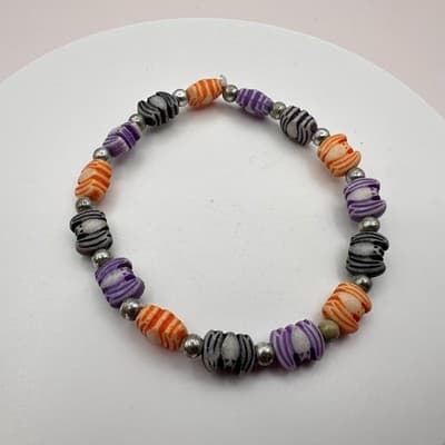 Vintage Y2K Silver Tone Halloween Bat Beaded Bracelet Women's Classic Jewelry
