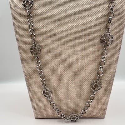 Vintage 90s SilverTone Station Necklace Geometric Open Circle Chain Boho Jewelry