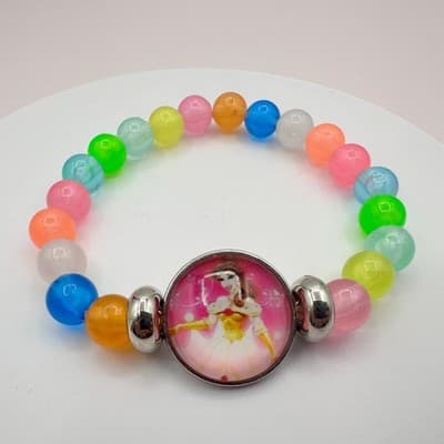 Vintage 90s Princess Belle Portrait Glass Bead Stretch Bracelet Fashion Jewelry