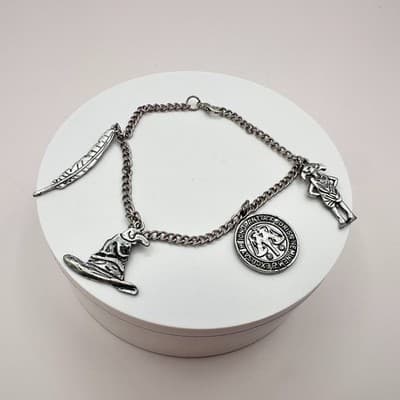 Vintage Y2K Wizard Harry Potter Hat Dobby Feather Bracelet Silver Tone Jewelry