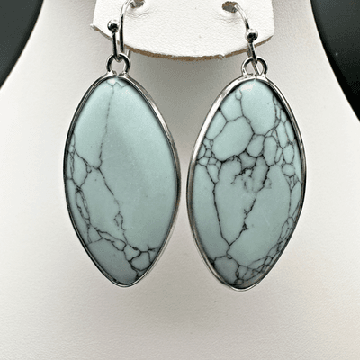 Vintage Light Green Marquise Stone Dangle Earrings Silver Tone Boho Jewelry