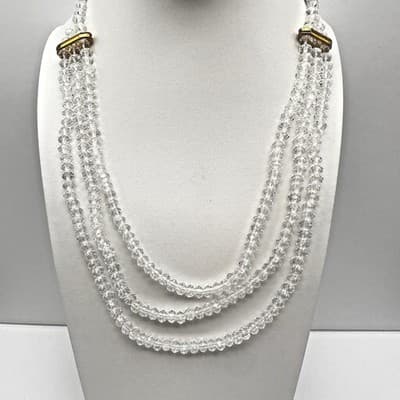 Vintage 90s Clear Glass Multi Strand Statement Necklace White Cord Adjustable