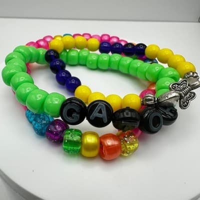 Vintage 90s Neon & Pastel Pony Bead Custom Stretchy Friendship Bracelets Jewelry