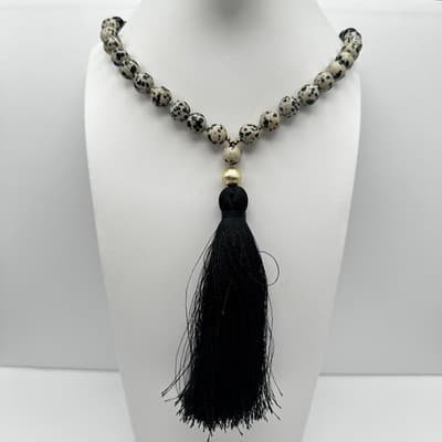 Vintage 90s Love's Affect Dalmatian Jasper Black Tassel Necklace Women's Jewelry