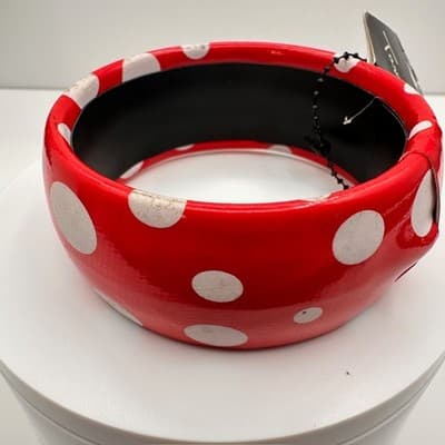 Vintage 90s Taramanda White Polka Dot Red Bangle Bracelet Retro Bold Fashion