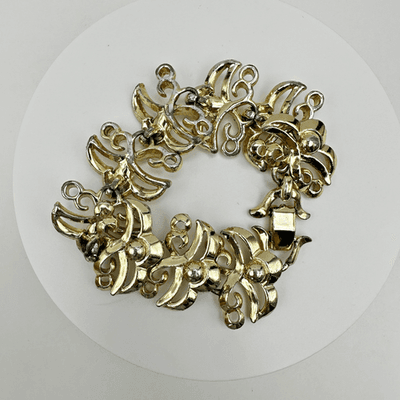 Vintage 80s Gold Tone Fleur De Lis Scroll Link Bracelet Women's Jewelry