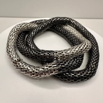 Vintage Y2K Two-Tone Mesh Chain Bracelet Silver Black Chunky Statement Jewelry