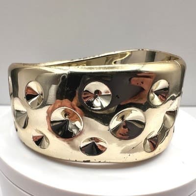 Vintage 90s Gold Tone Wide Cuff Bracelet Studded Dome Design Fashion Jewelry