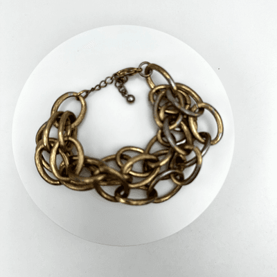 Vintage 80s Gold Tone Chunky Oval Trio-Strand Link Chain Hand Bracelet Jewelry