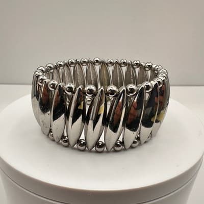 Vintage Y2K 90s Silver Tone Stretch Bracelet Chunky Mächtiges Armband Jewelry