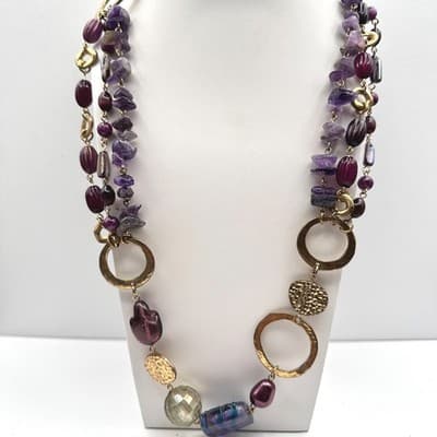 Vintage 80s Strand Purple Amethyst & Mix Bead Statement Choker Necklace Jewelry