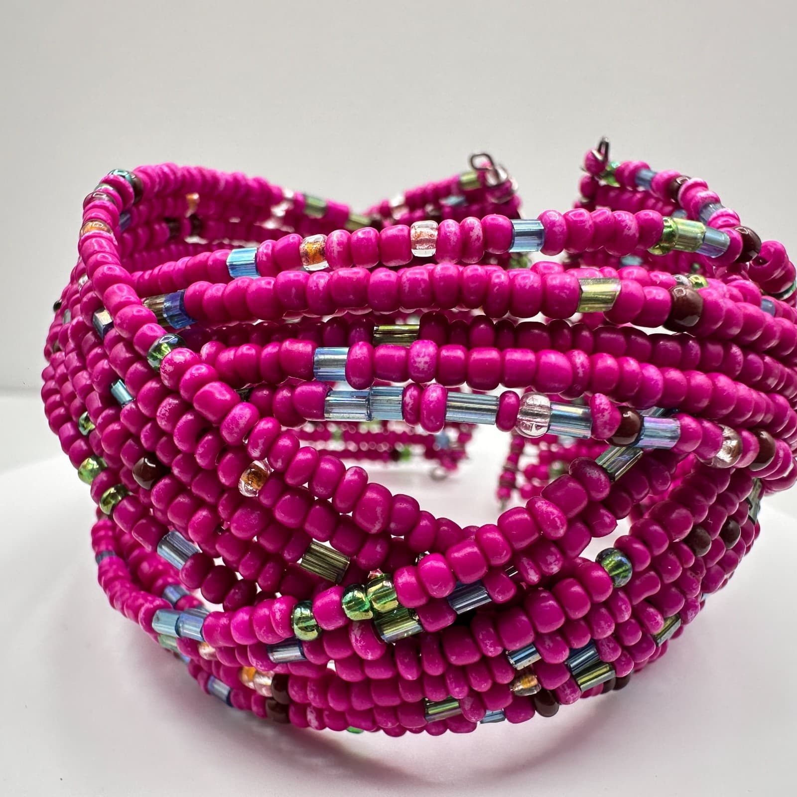 Vintage 90s Beaded Multi Strand Adjustable Stretch Cord Wrap Women's Bracelet