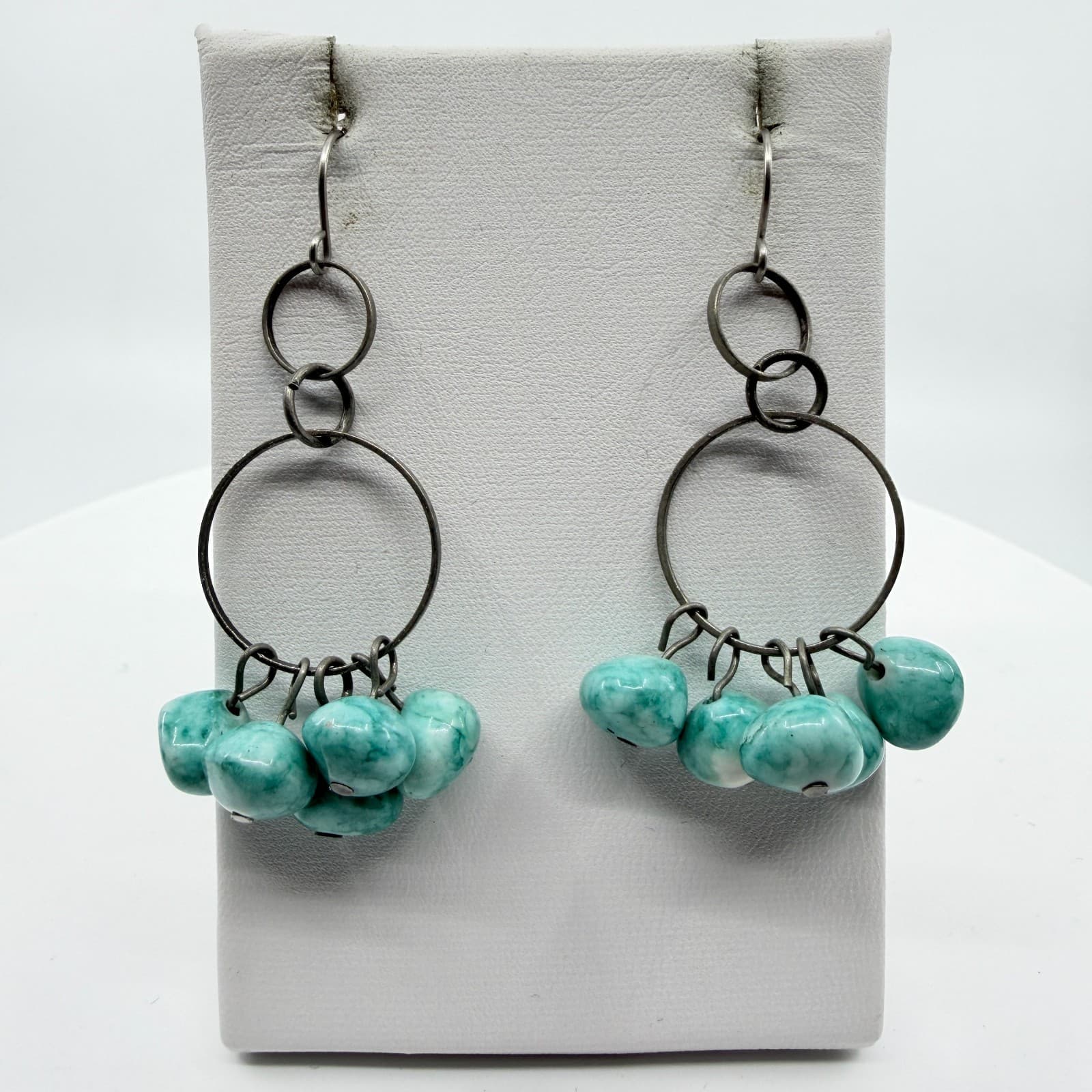 VTG Turquoise Style Beaded Hoop Dangle Earrings Gothic Statement Festival Gift