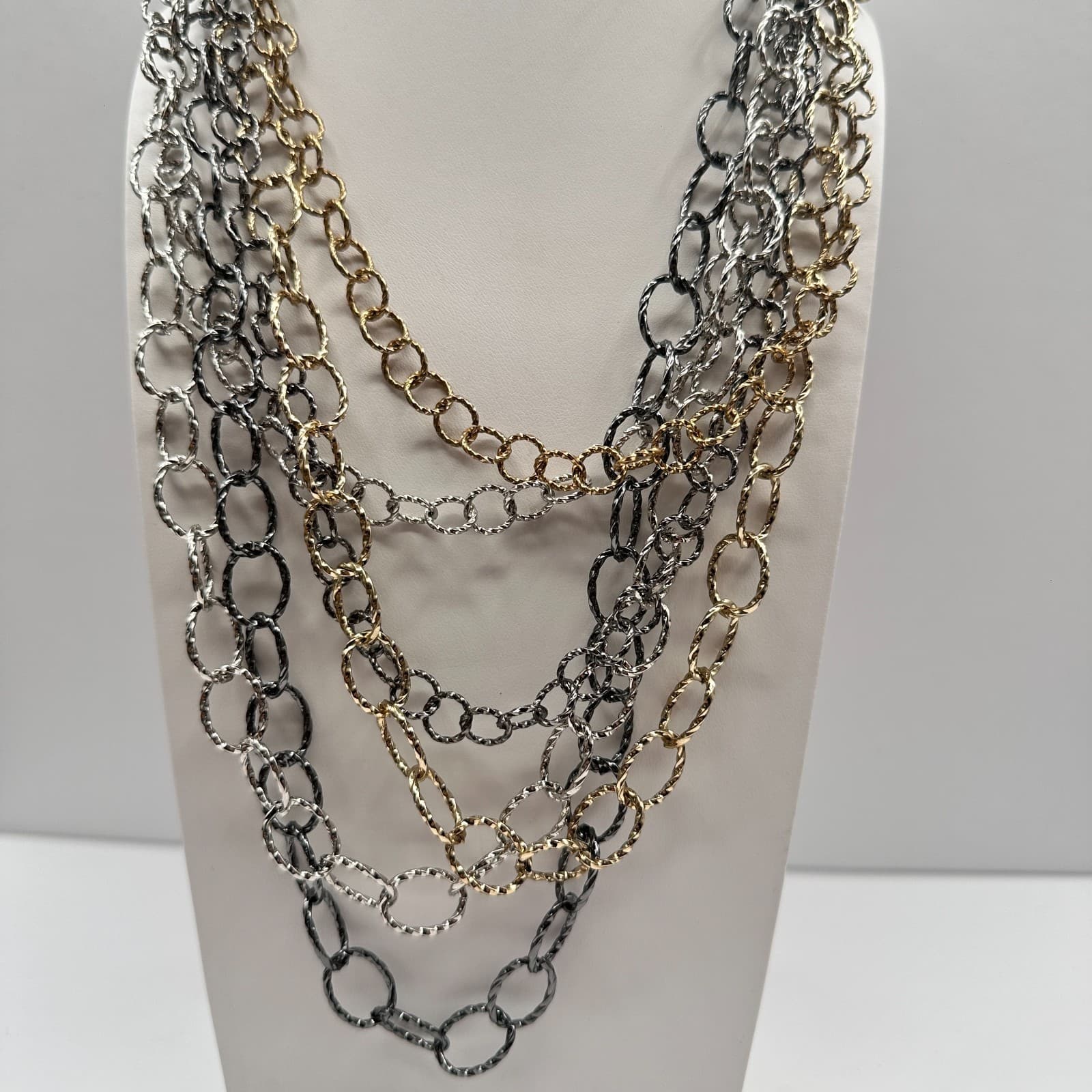 Vintage 90s Multi Strand Link Necklace Boho Women's Classic Fashion Jewelry Boho