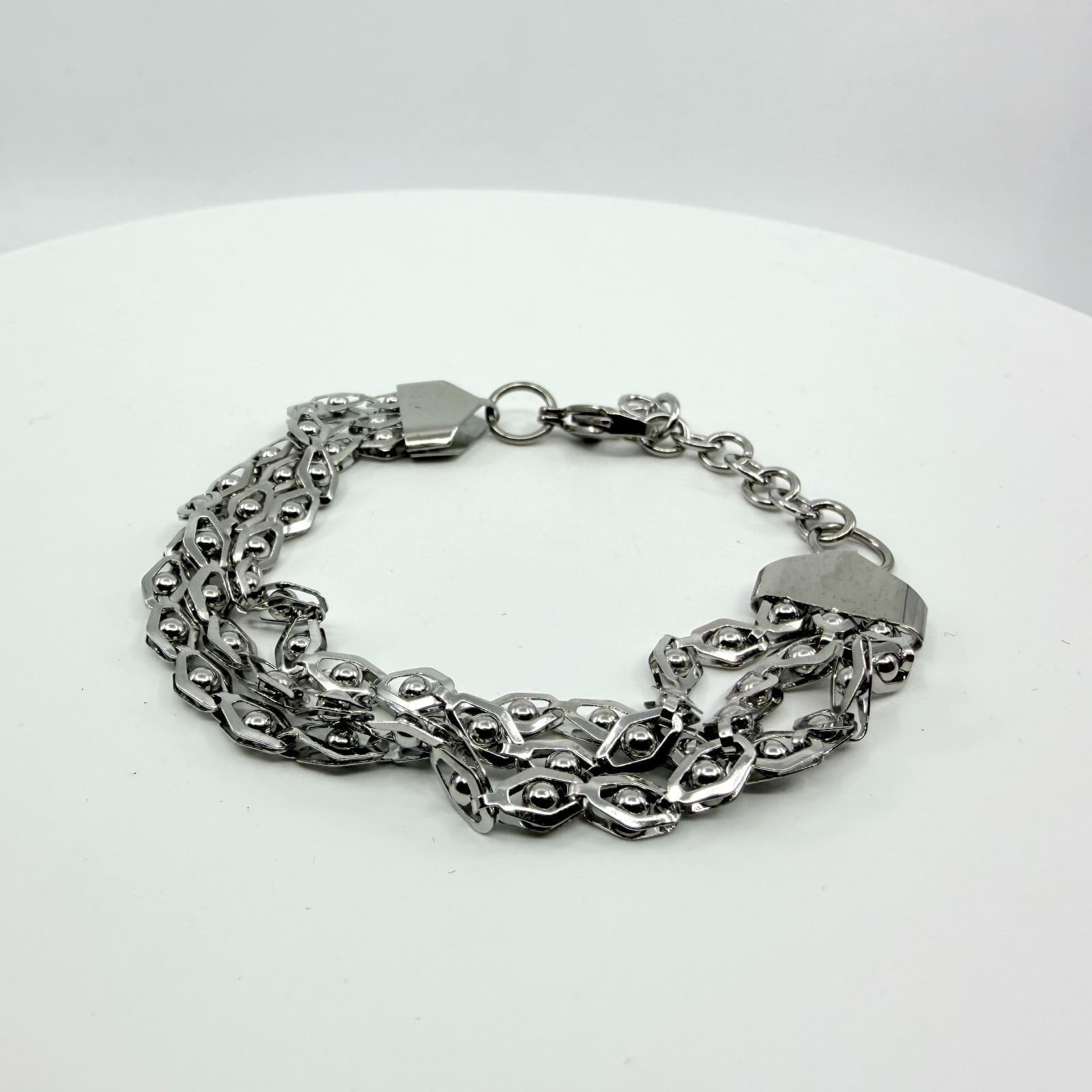 Silver Tone Geometric Multi-Row Chain Bracelet Layering Statement Boho Jewelry