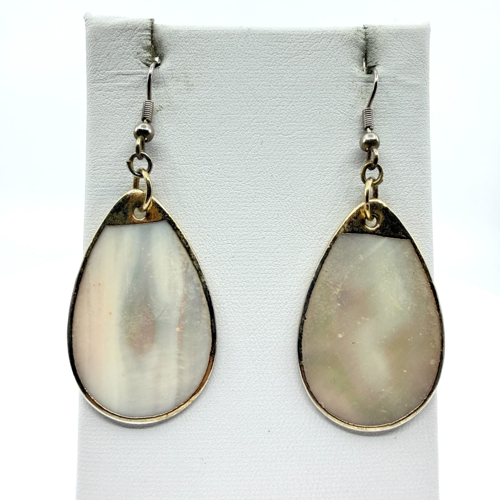 Mother of Pearl Teardrop Dangle Earrings Boho Chic Gold Tone Metal Jewelry Gift
