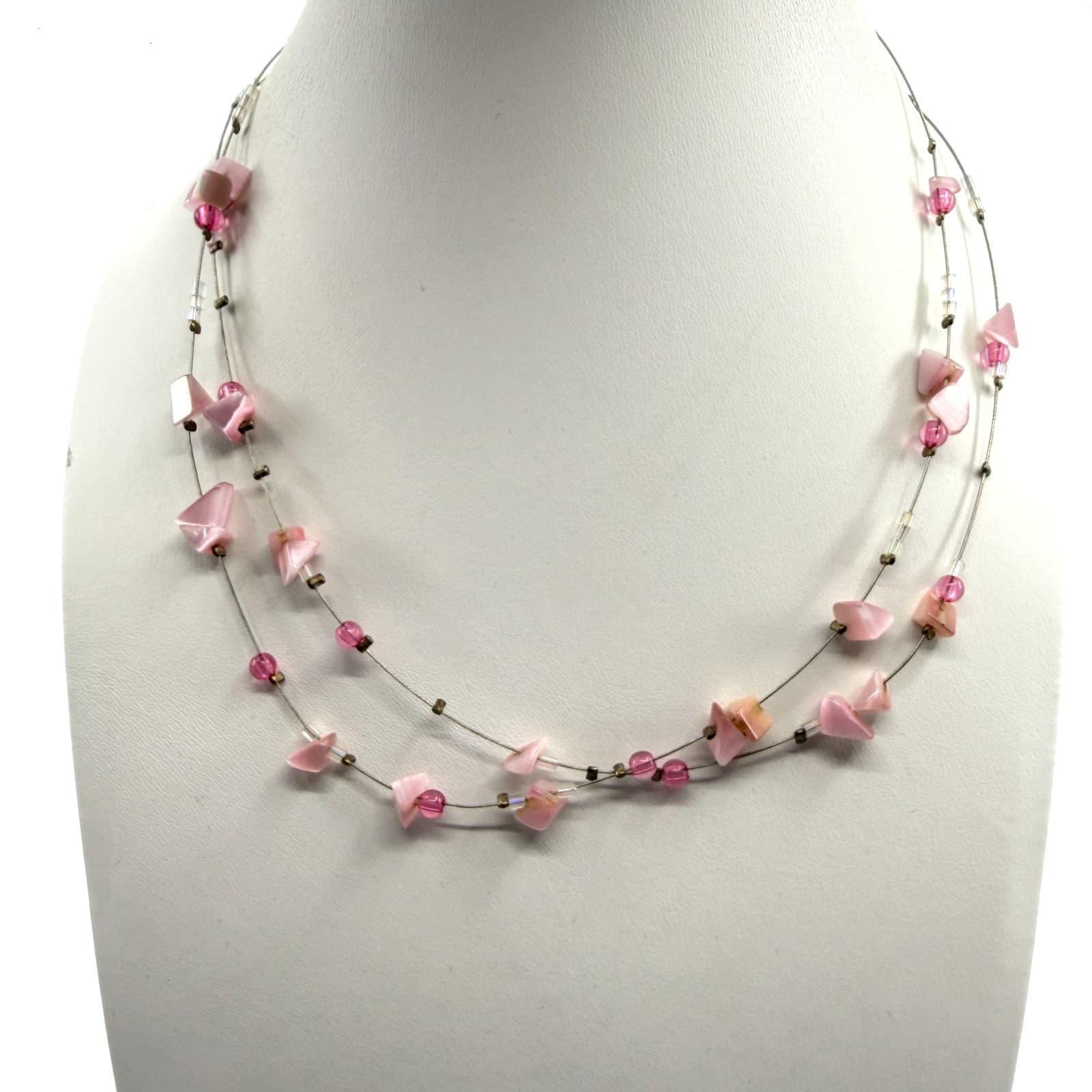 New York & Co. Layered Pink Bead Necklace Statement Floating Illusion Jewelry