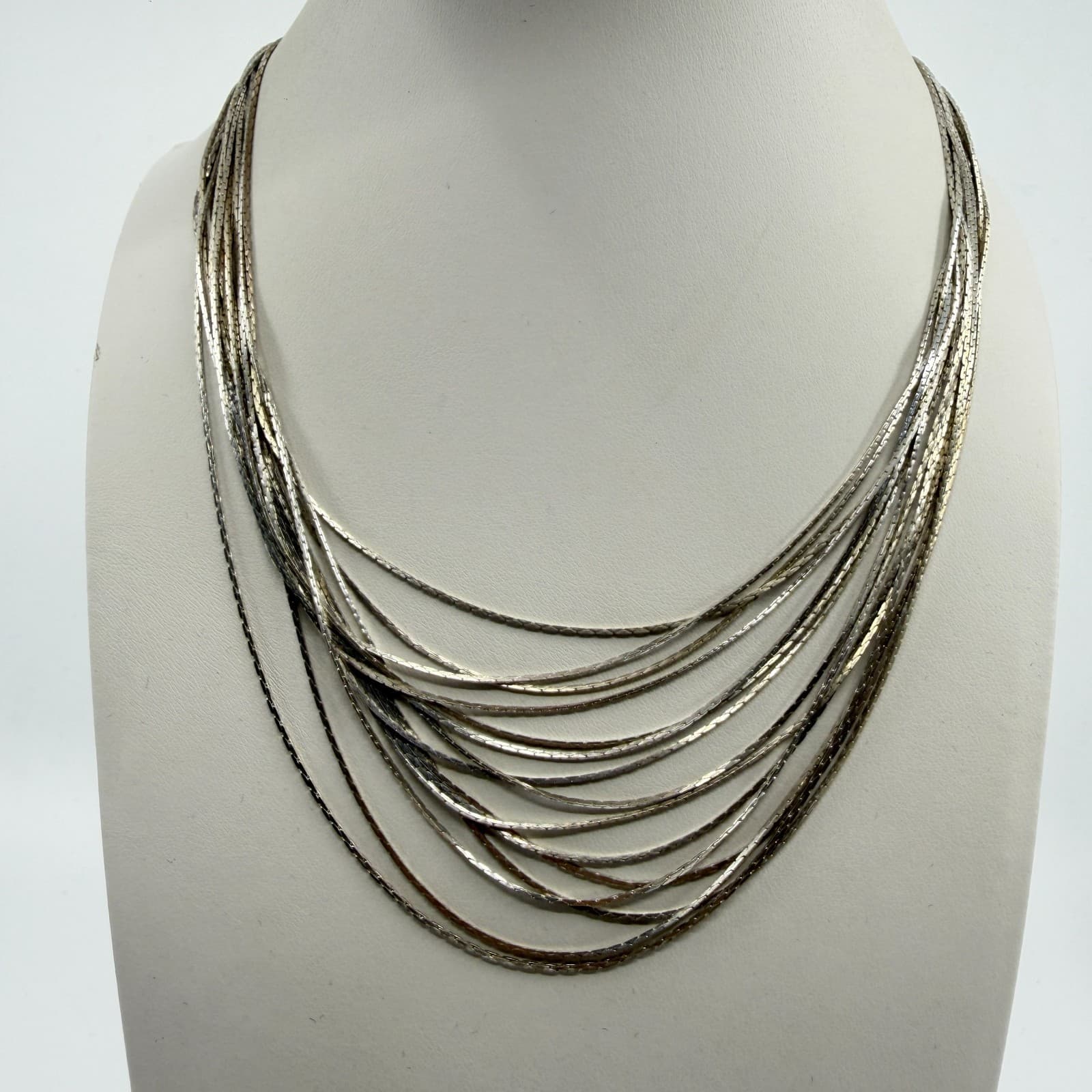 Multi-Strand Silver Tone Snake Chain Necklace Layered Statement Boho Festival