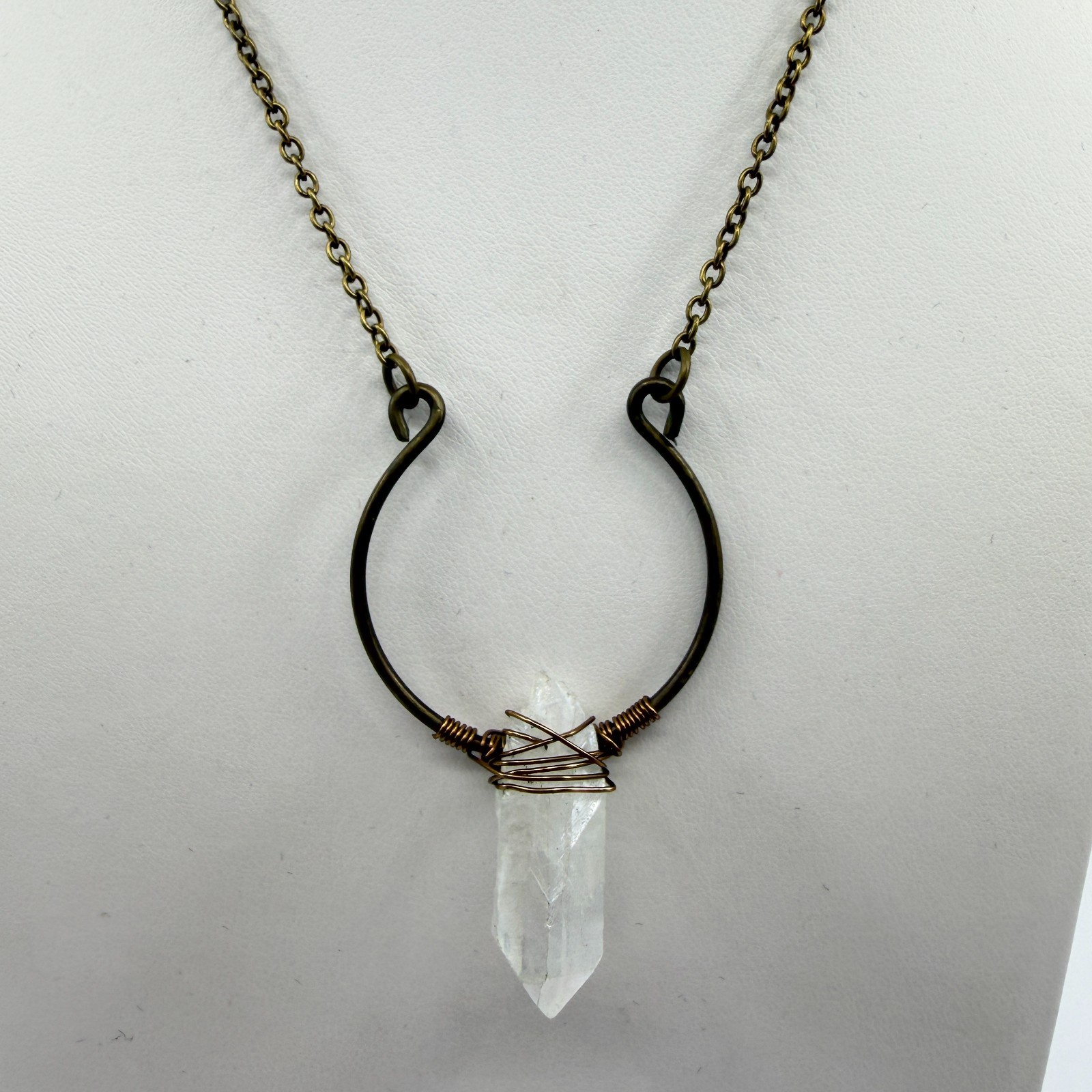 Raw Crystal Point Statement Necklace Bronze Tone Wire Wrapped Boho Festival Gift