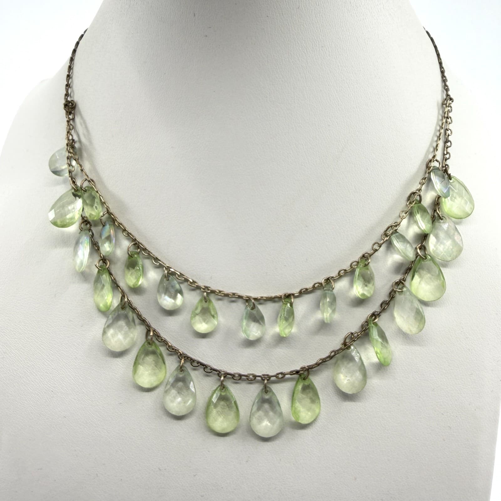 Light Green Faceted Teardrop Crystal Choker Layered Necklace Statement Jewelry
