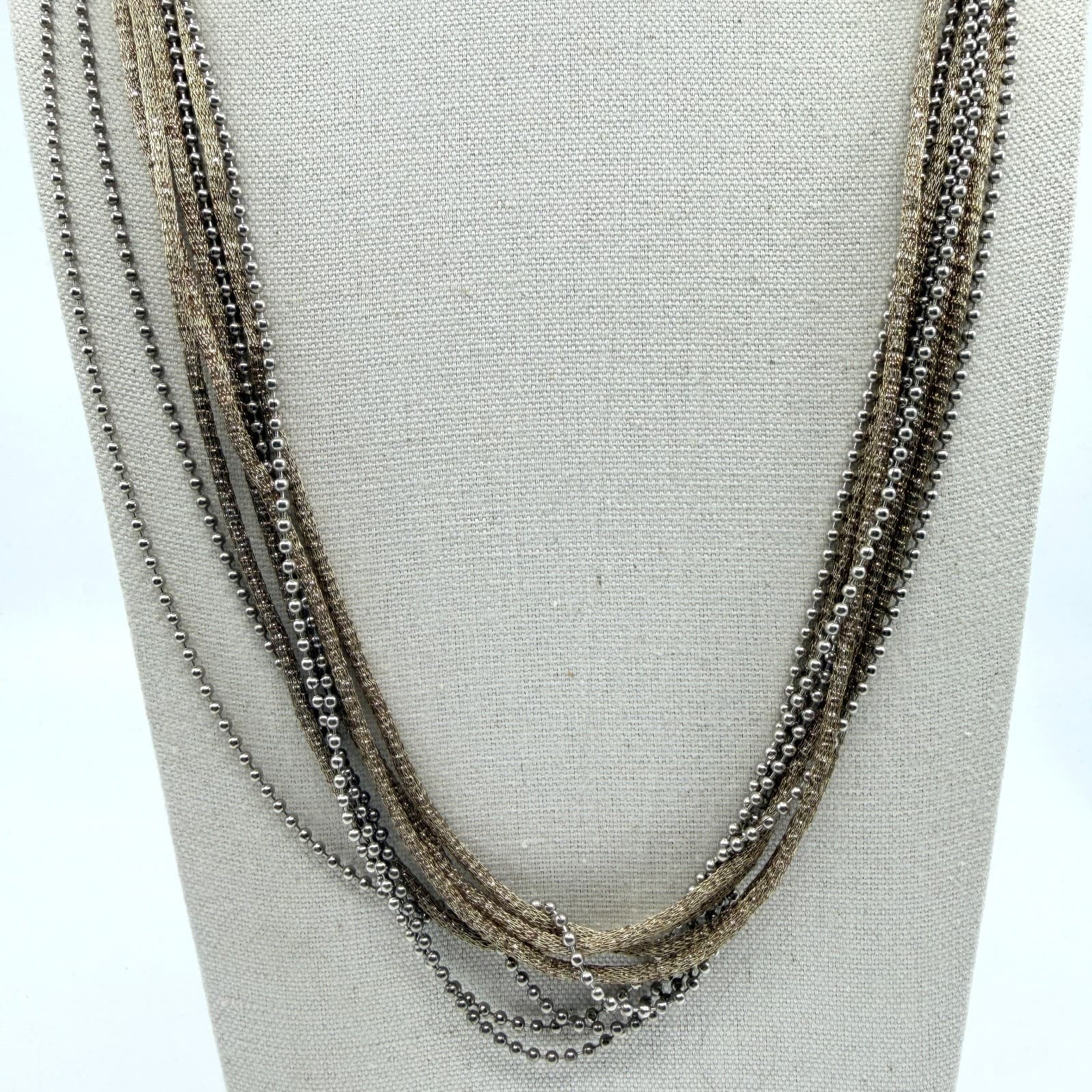 Multi-Strand Layered Chain Necklace Gold Tone Ball Beads Boho Statement Piece