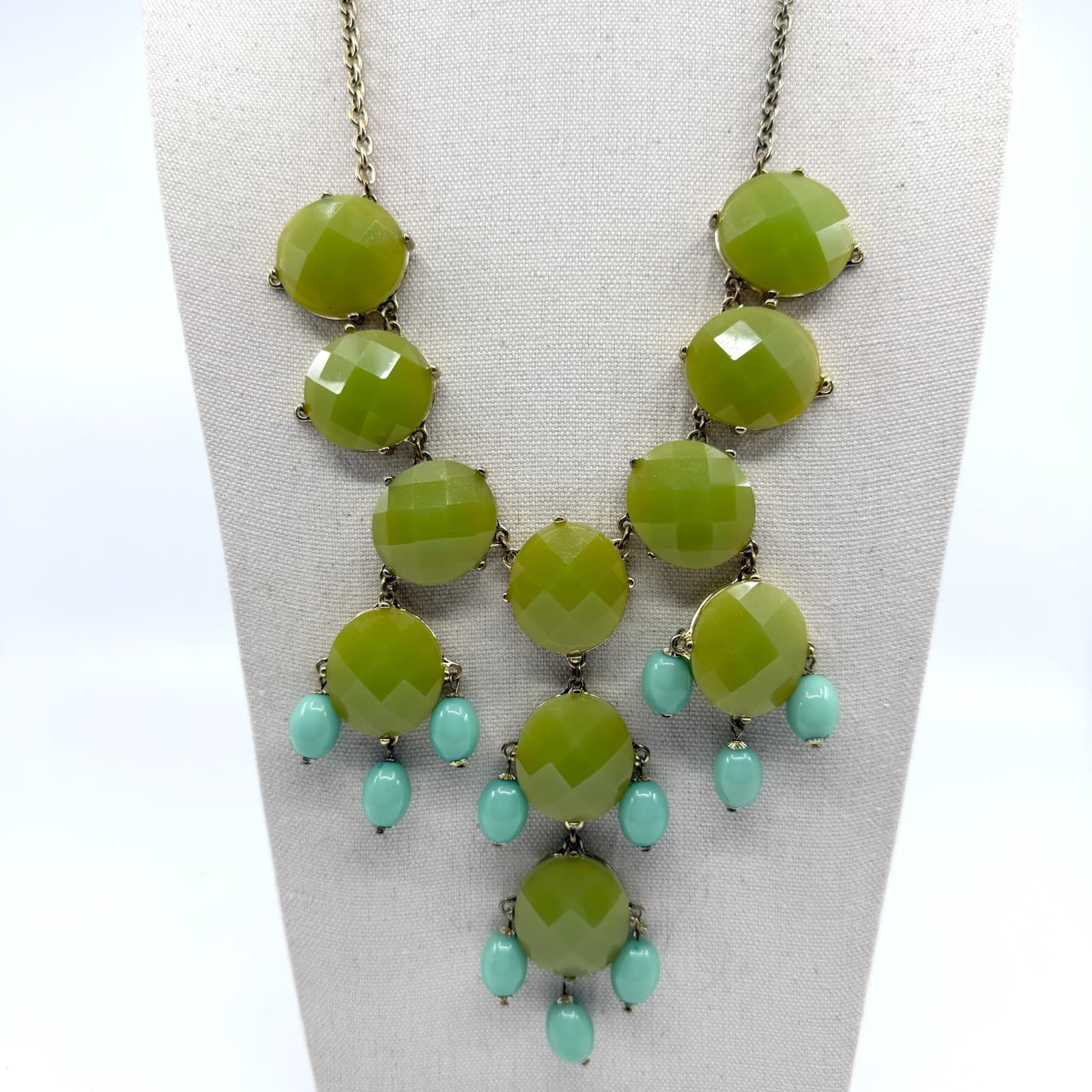 Bold Lime Green Faceted Beaded Statement Necklace Boho Festival Chunky Layering