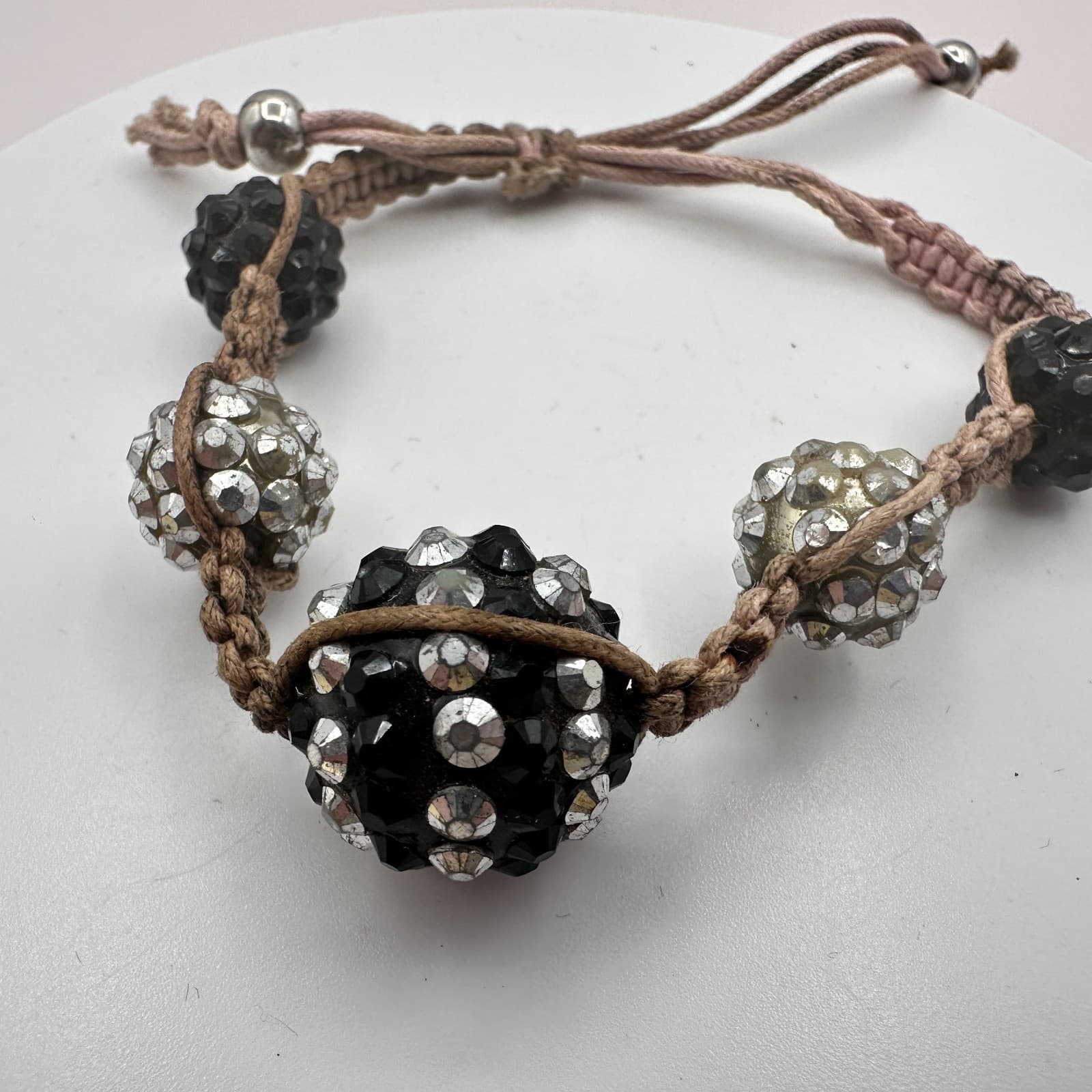 Vintage Y2K Shamballa Macrame Bracelet Rhinestone Disco Ball Beaded Jewelry Boho
