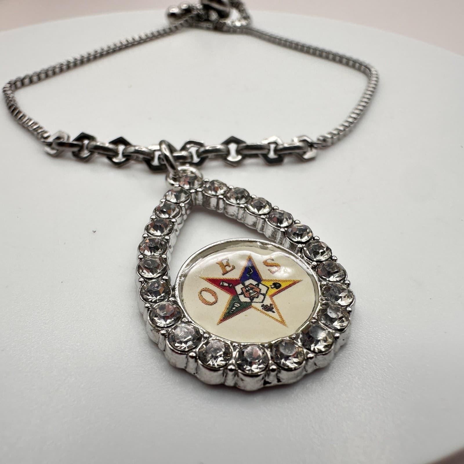 Vintage Y2K Rhinestone Order of Eastern Star OES Bracelet Silver Tone Jewelry