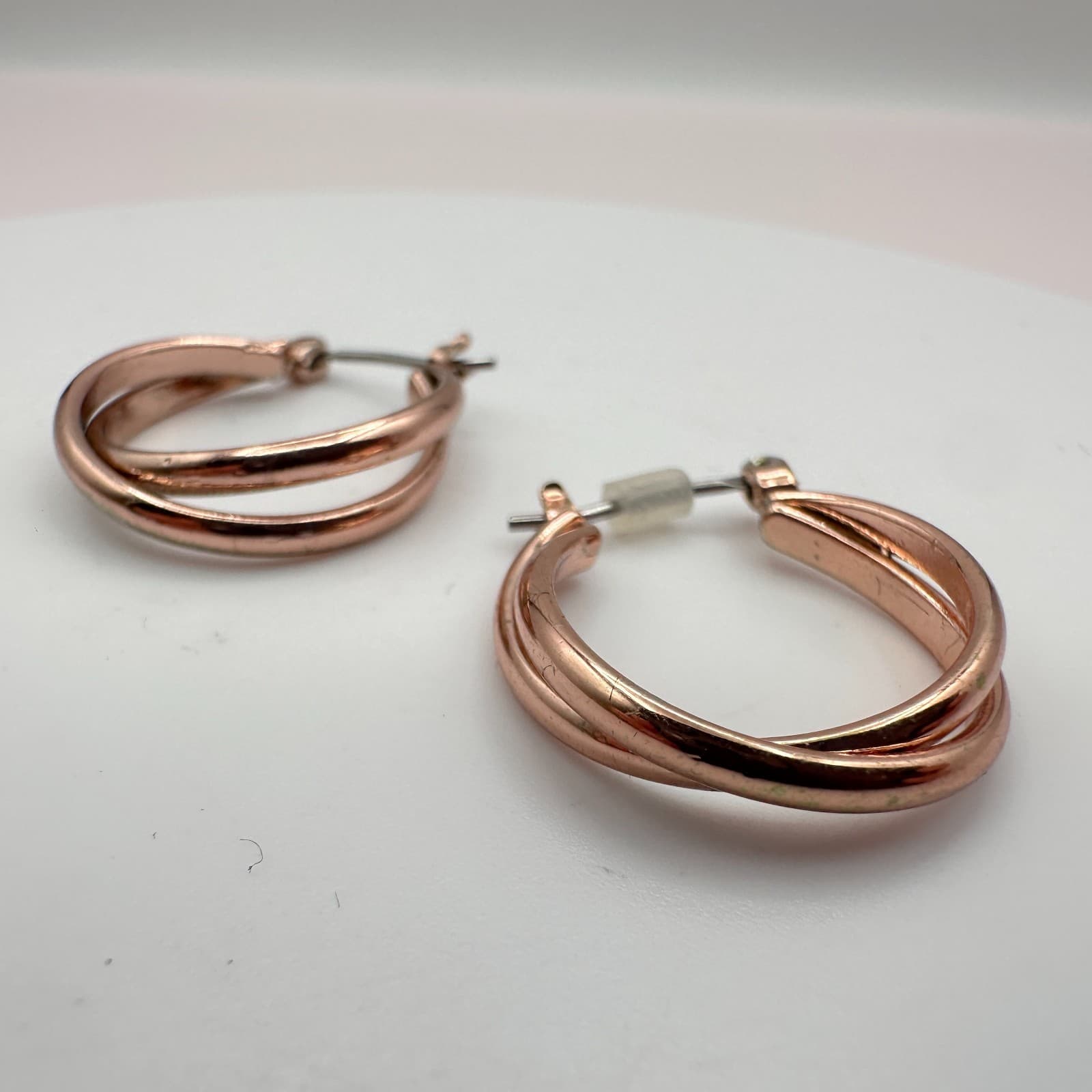 Vintage 90s Rose Gold Tone Double Layer Hoop Earrings Fashion Minimalist Jewelry