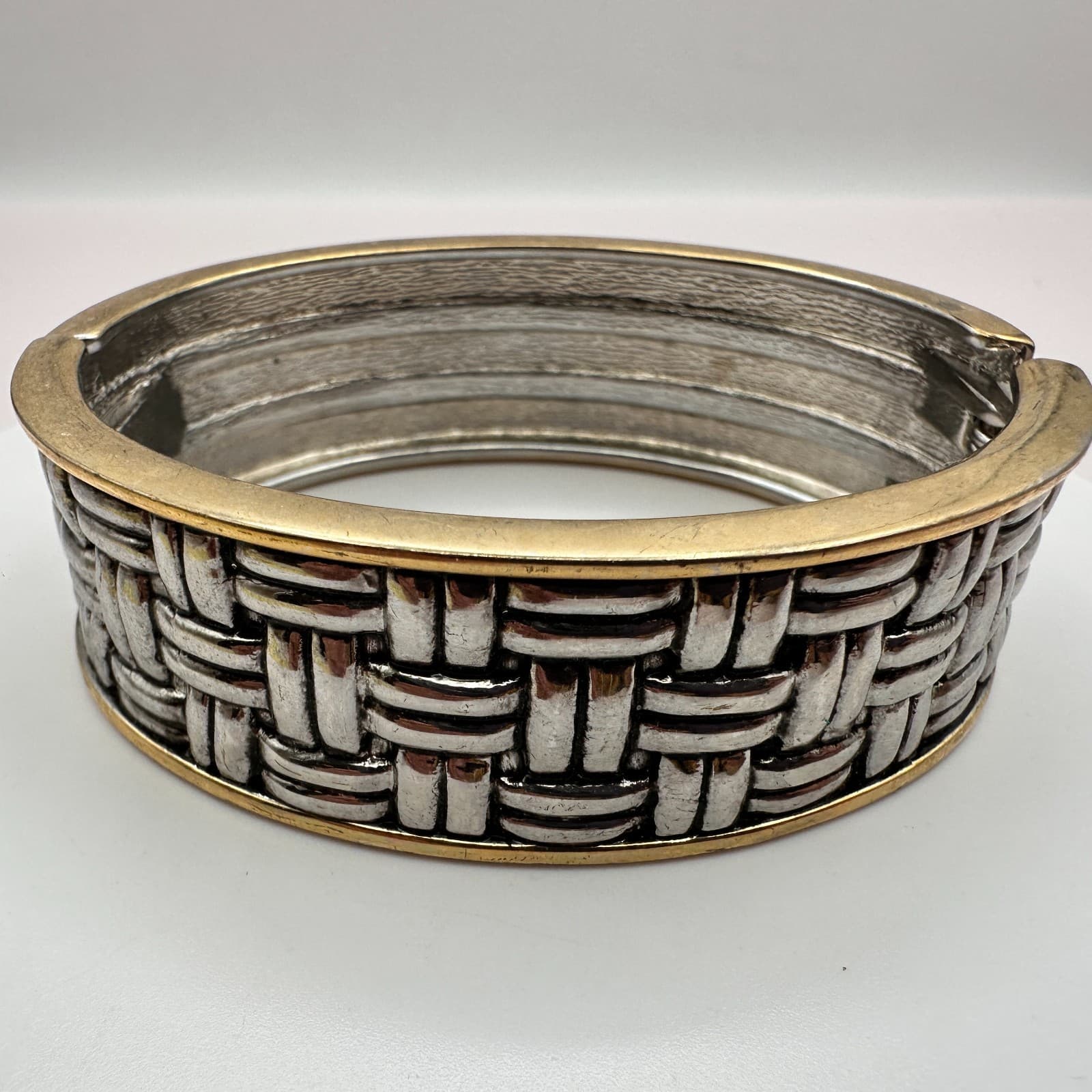 Vintage 90s Basket Weave Textured Cuff Bracelet Women's Classic Fashion Jewelry