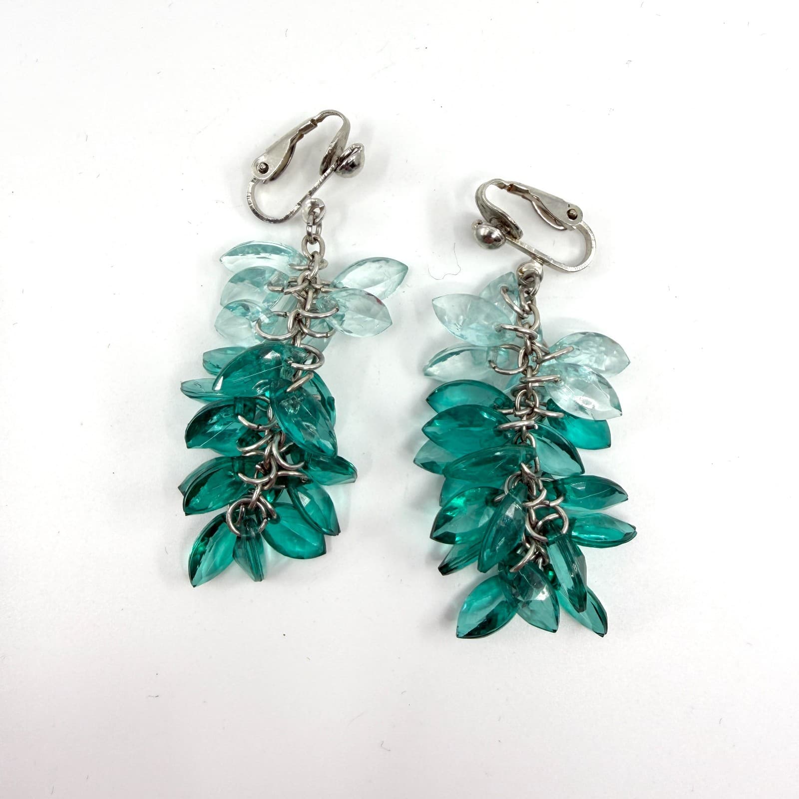 Ombre Green Crystal Cluster Dangle Earrings Statement Boho Festival Gift Idea