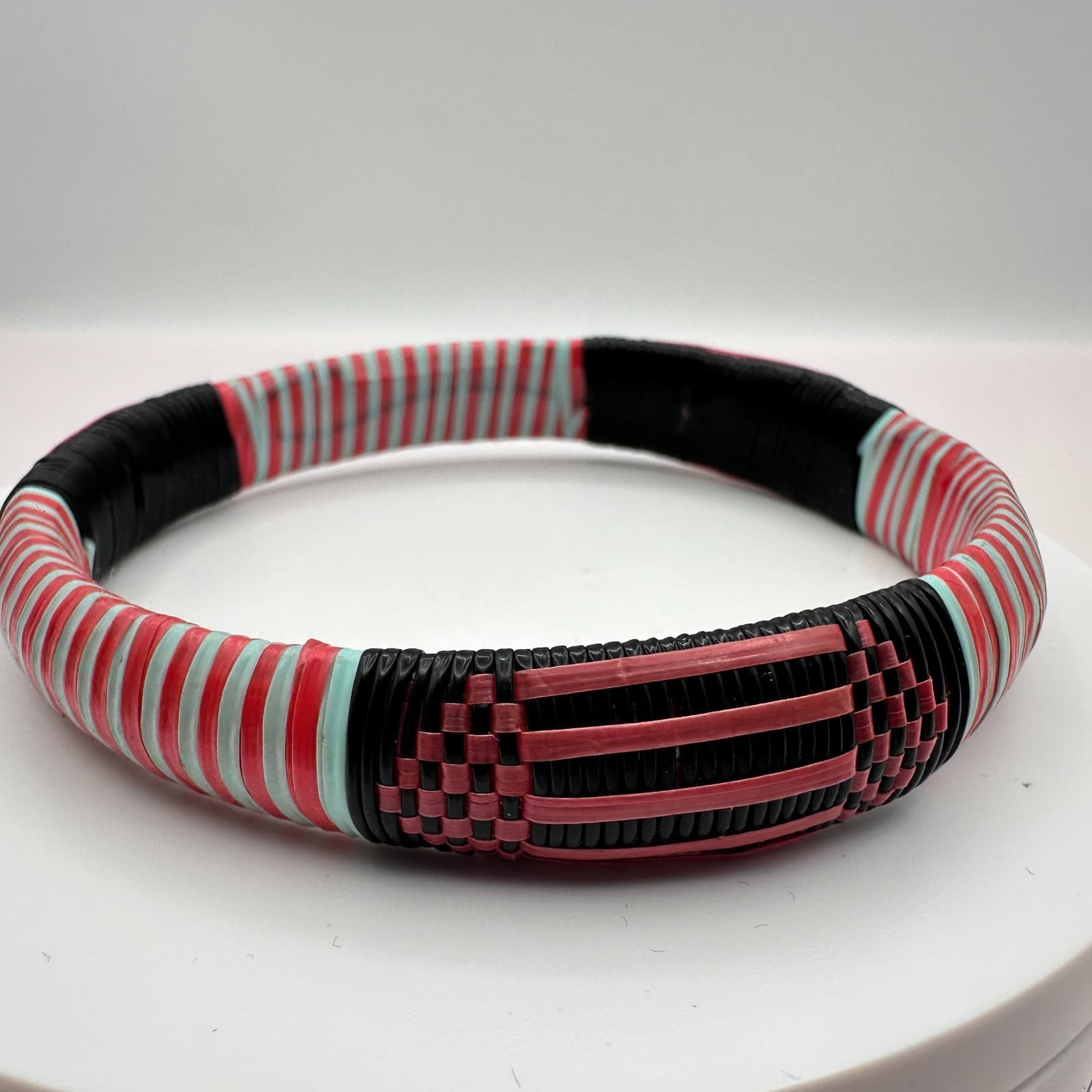 Vintage 90s Woven & Striped Bracelet Boho Statement Women's Classic Jewelry Boho