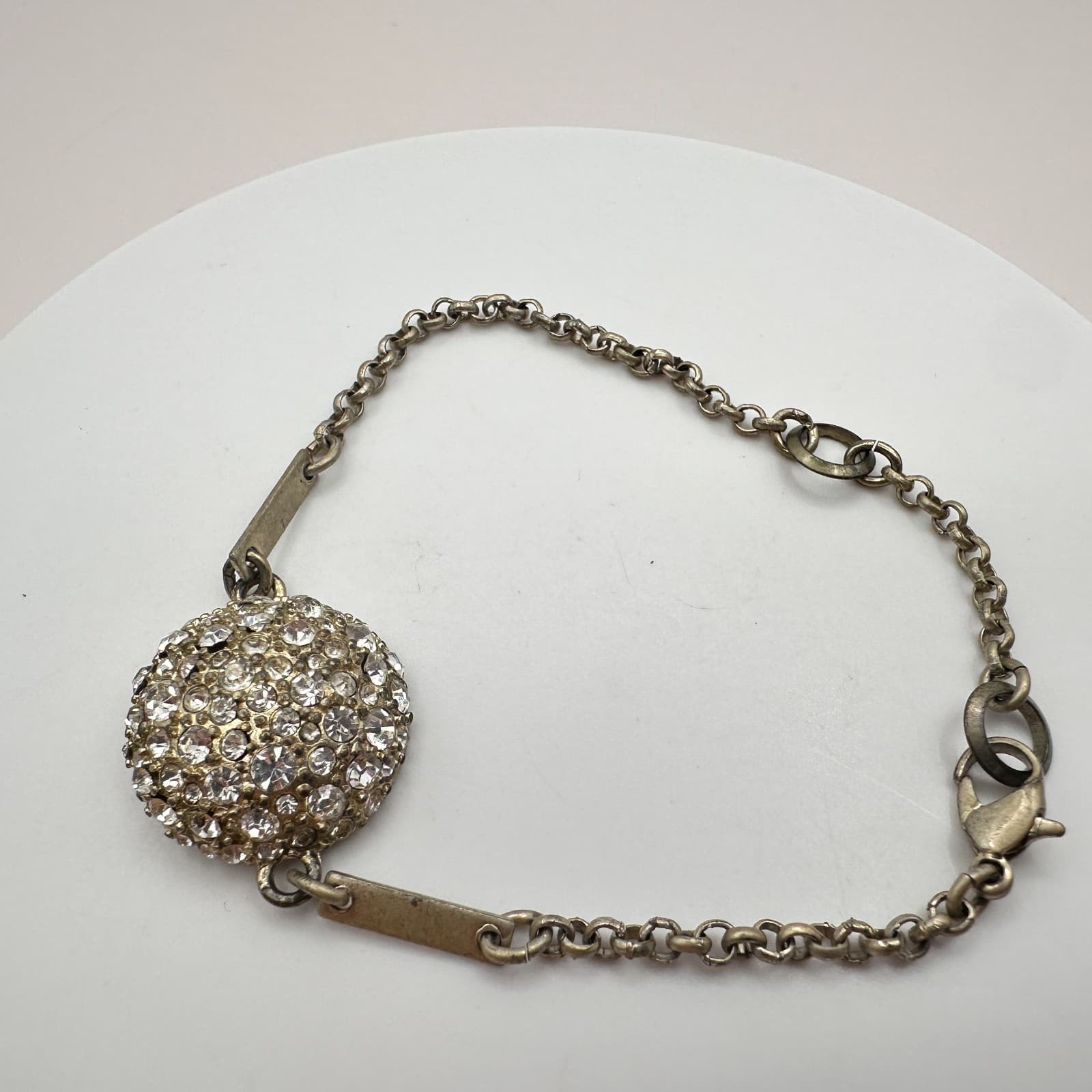 Vintage Y2K Silver Tone Glass Rhinestone Bracelet Statement Women's Jewelry